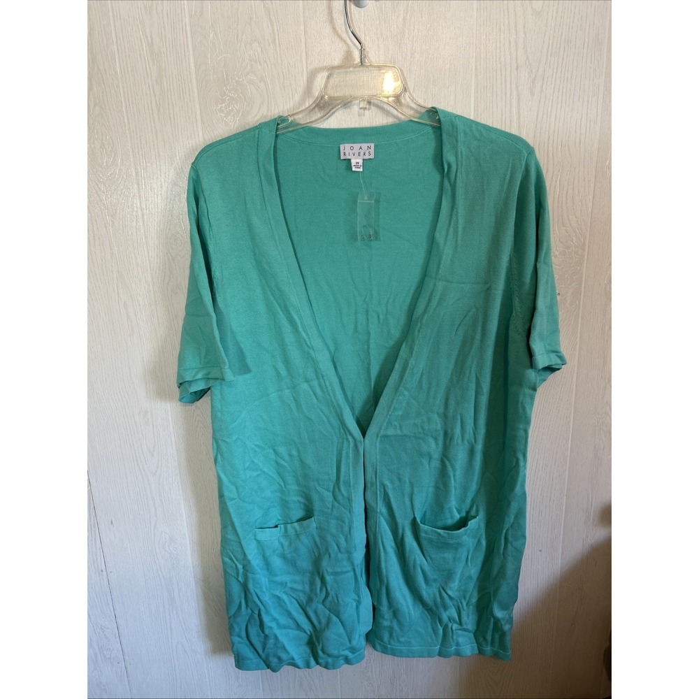 Joan‎ Rivers 2X Green Teal Short Sleeve Sweater Cardigan Top